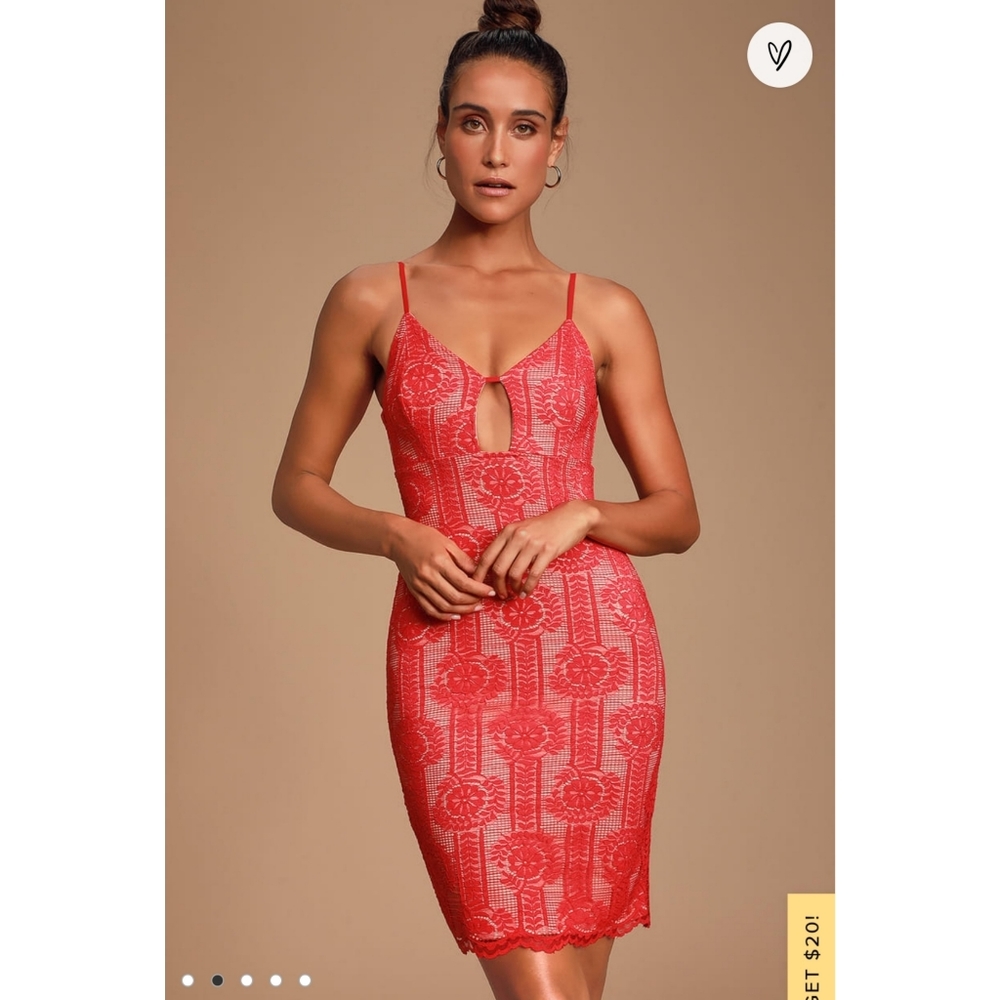Lulus Avianna Red and Nude Lace Bodycon Dress